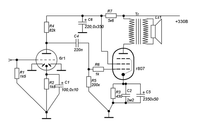 Ламповый усилитель на г807 однотактный схема