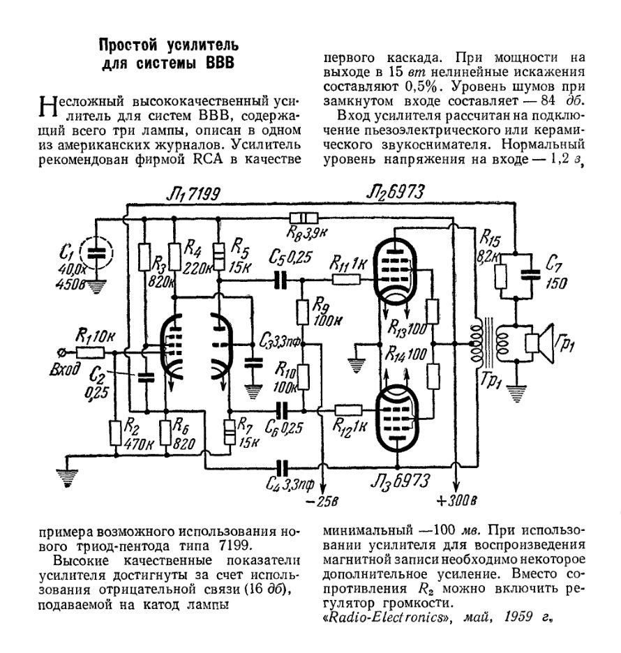 Ламповый усилитель на 6п14п однотактный схема