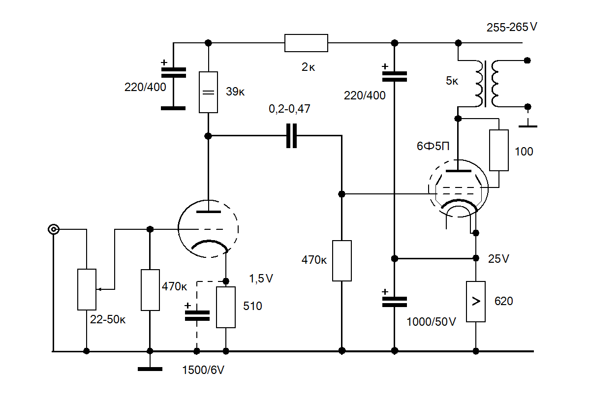6ж5п усилитель схема однотактный