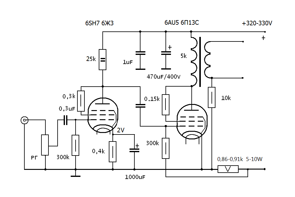 Схема усилителя на 6п3с и 6н2п схема