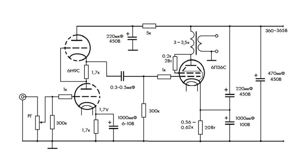 Схема 6п36с однотактный усилитель