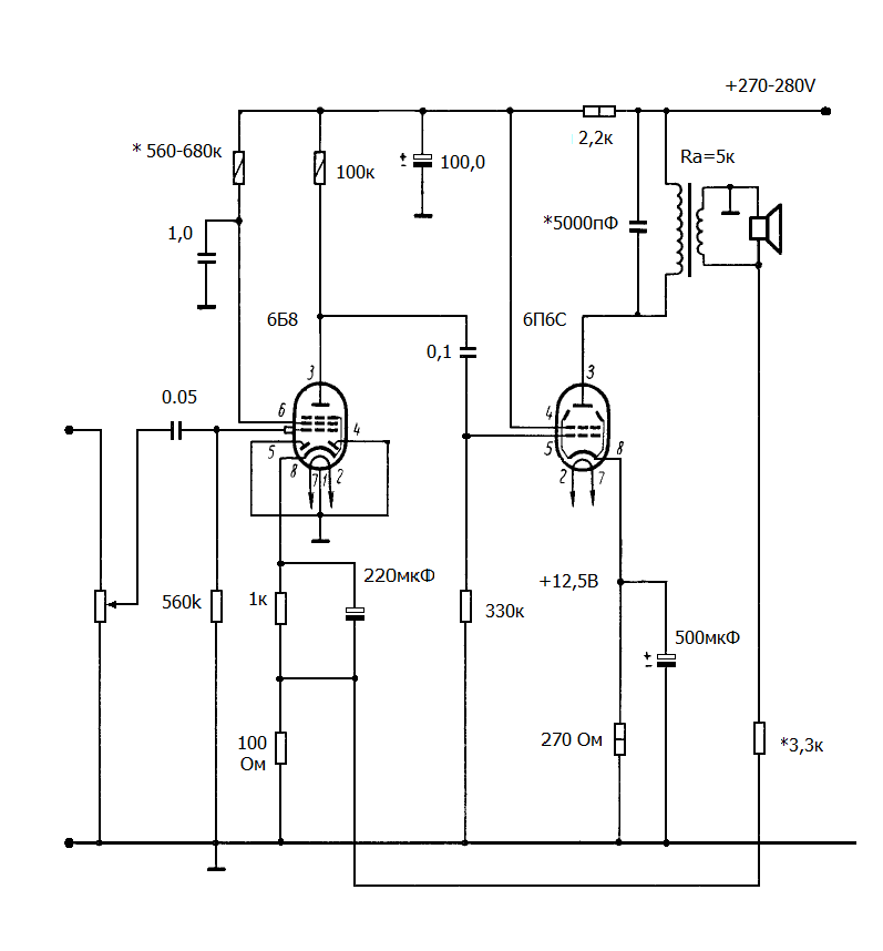 Усилитель МАИ на 6Б8 и 6П6С