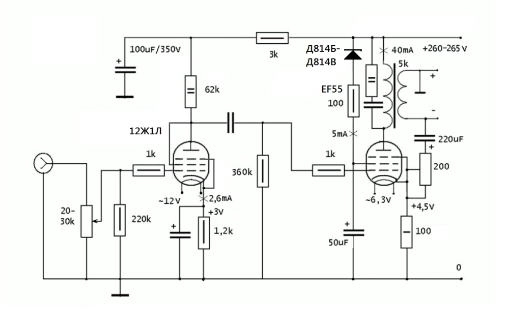 Пентодный SE усилитель на EF55